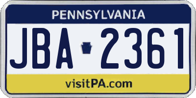 PA license plate JBA2361