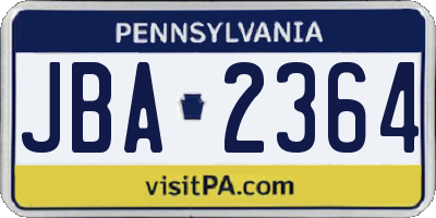 PA license plate JBA2364
