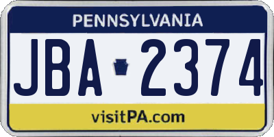 PA license plate JBA2374