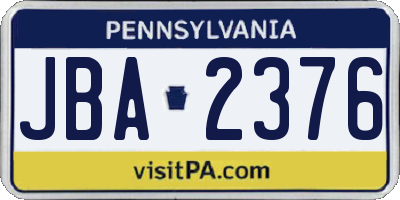 PA license plate JBA2376
