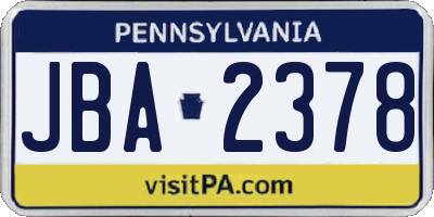 PA license plate JBA2378