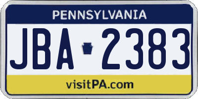 PA license plate JBA2383