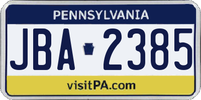 PA license plate JBA2385