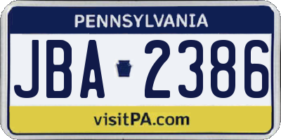 PA license plate JBA2386