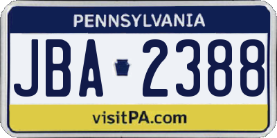 PA license plate JBA2388