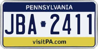 PA license plate JBA2411