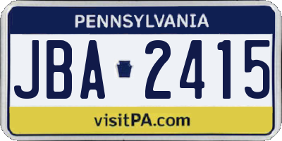 PA license plate JBA2415