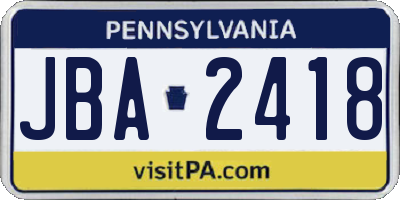 PA license plate JBA2418
