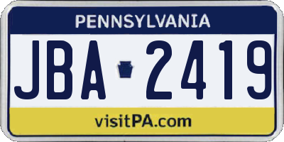 PA license plate JBA2419