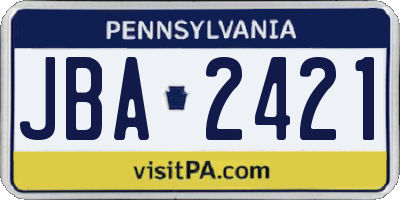 PA license plate JBA2421