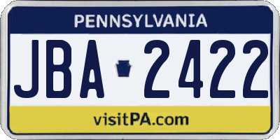 PA license plate JBA2422