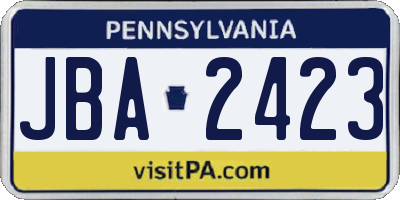PA license plate JBA2423