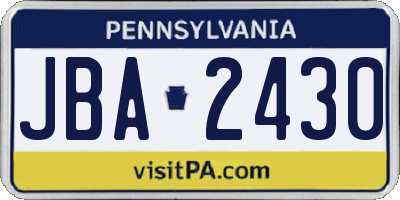 PA license plate JBA2430