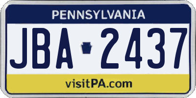 PA license plate JBA2437