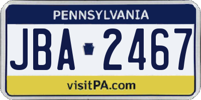 PA license plate JBA2467