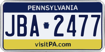 PA license plate JBA2477