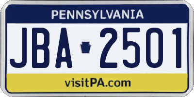 PA license plate JBA2501