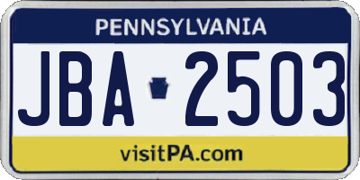 PA license plate JBA2503