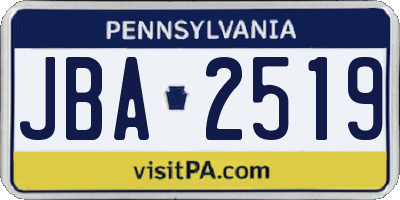 PA license plate JBA2519