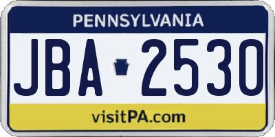 PA license plate JBA2530