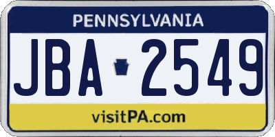 PA license plate JBA2549
