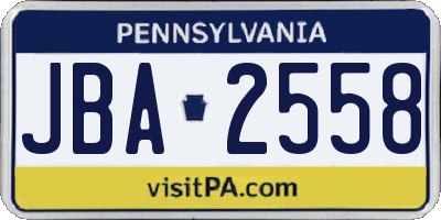PA license plate JBA2558