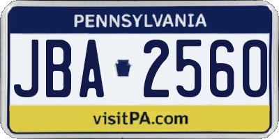 PA license plate JBA2560