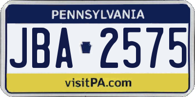 PA license plate JBA2575