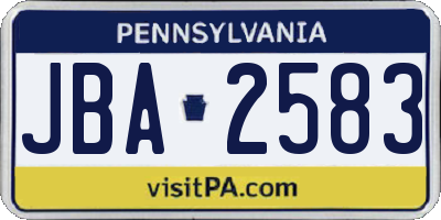 PA license plate JBA2583