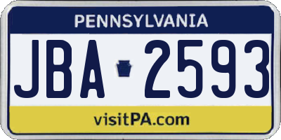 PA license plate JBA2593