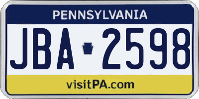 PA license plate JBA2598