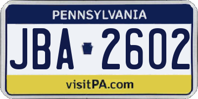 PA license plate JBA2602