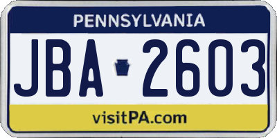 PA license plate JBA2603