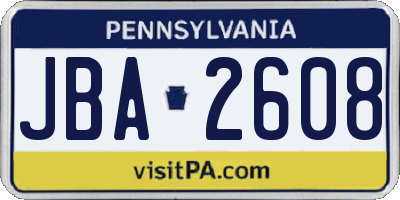 PA license plate JBA2608