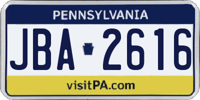 PA license plate JBA2616