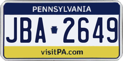 PA license plate JBA2649