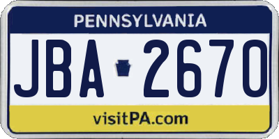 PA license plate JBA2670