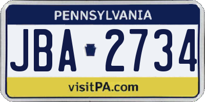 PA license plate JBA2734