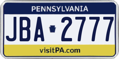 PA license plate JBA2777