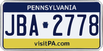 PA license plate JBA2778