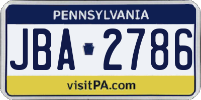 PA license plate JBA2786