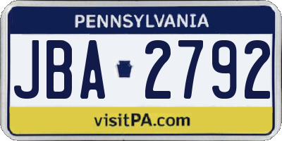 PA license plate JBA2792