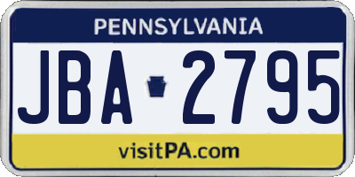 PA license plate JBA2795