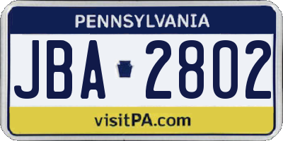 PA license plate JBA2802