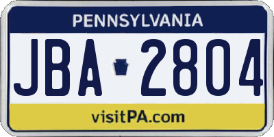 PA license plate JBA2804