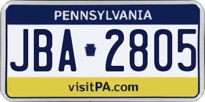 PA license plate JBA2805