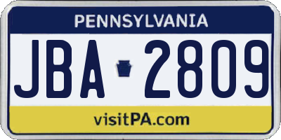 PA license plate JBA2809