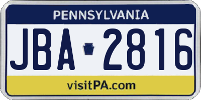 PA license plate JBA2816