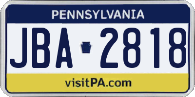 PA license plate JBA2818