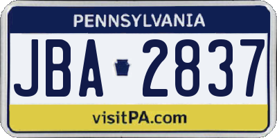 PA license plate JBA2837